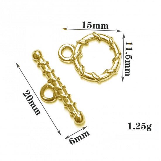 Picture of 304 Stainless Steel Toggle Clasps Round Stripe Gold Plated 1 Set