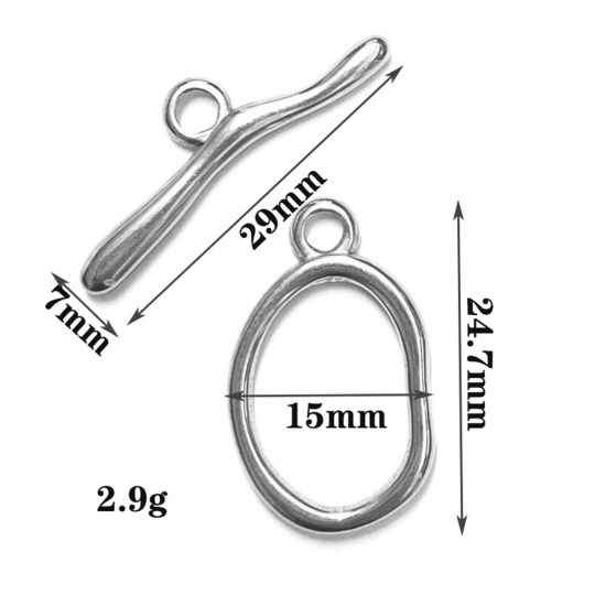 Picture of 304 Stainless Steel Toggle Clasps Oval Silver Tone 1 Set