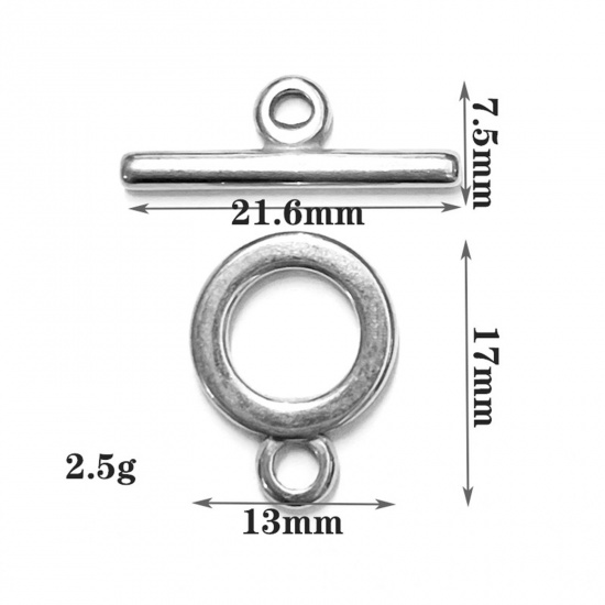 Picture of 304 Stainless Steel Toggle Clasps Round Silver Tone 1 Set