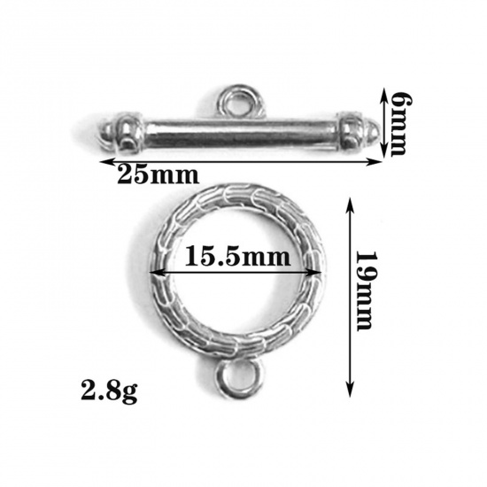 Picture of 304 Stainless Steel Toggle Clasps Round Geometric Silver Tone 1 Set