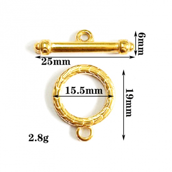 Picture of 304 Stainless Steel Toggle Clasps Round Geometric Gold Plated 1 Set