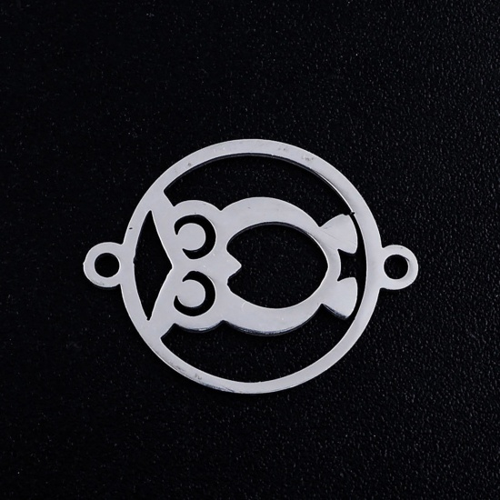 Imagen de Acero Inoxidable Halloween Conectores Ronda Tono de Plata Búho Hueco 19.5mm x 15mm, 5 Unidades