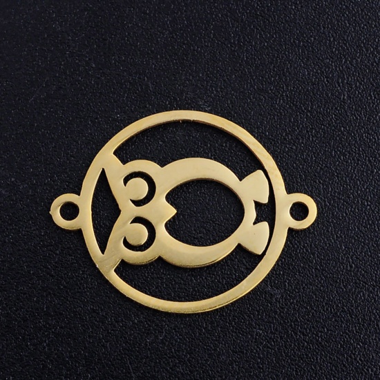 Imagen de Acero Inoxidable Halloween Conectores Ronda Chapado en Oro Búho Hueco 19.5mm x 15mm, 5 Unidades