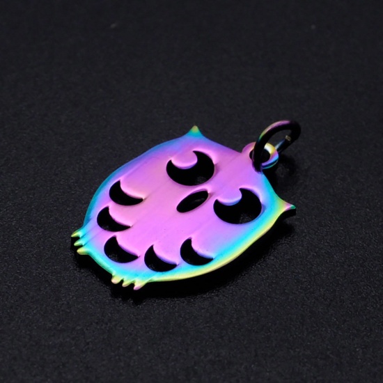 Bild von Edelstahl Halloween Charms Eule Bunt Mond Hohl 24mm x 13.5mm, 5 Stück