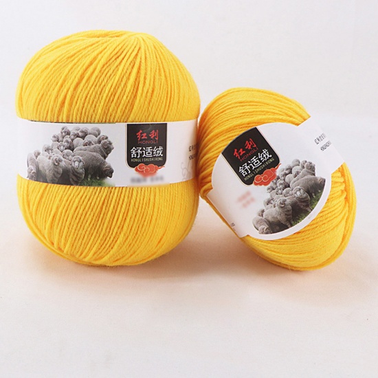 Picture of Wool Blend Super Soft Knitting Yarn Yellow 1 Roll