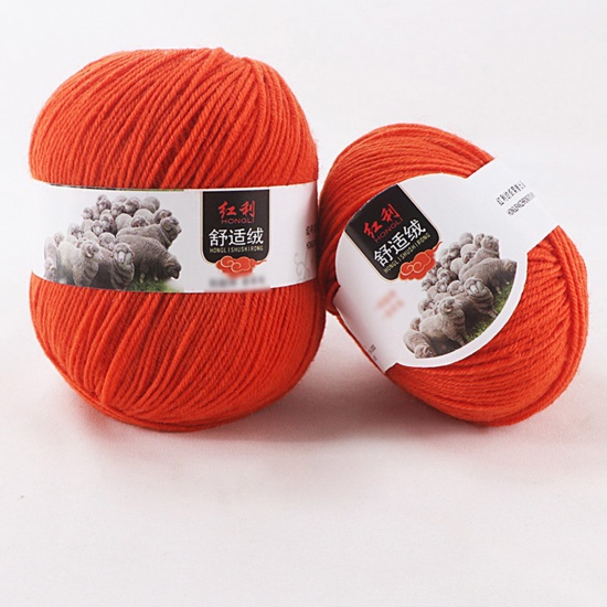 Picture of Wool Blend Super Soft Knitting Yarn Orange-red 1 Roll