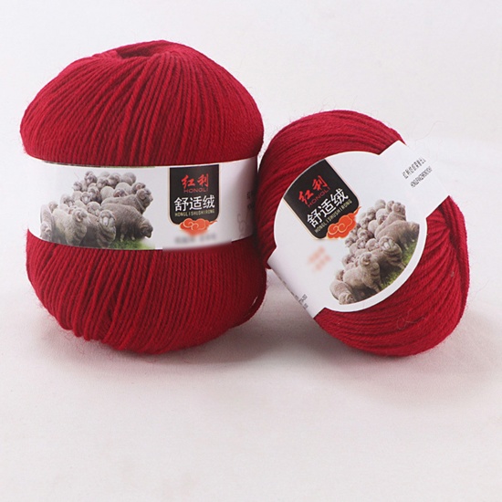 Picture of Wool Blend Super Soft Knitting Yarn Wine Red 1 Roll