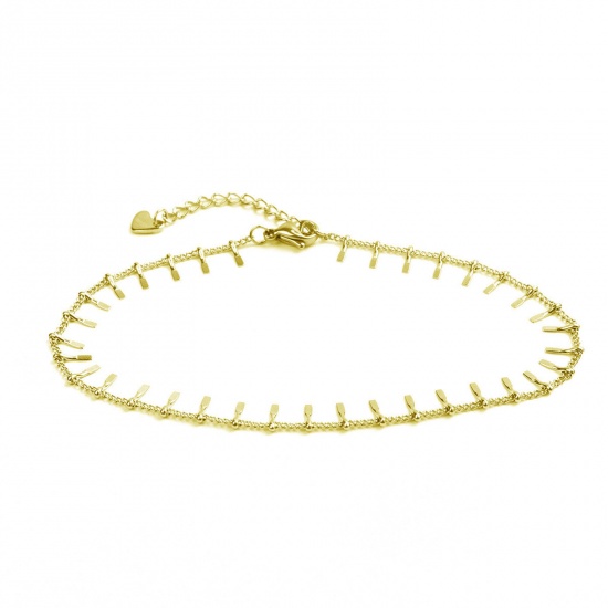 Picture of 304 Stainless Steel Stylish Curb Link Chain Anklet Gold Plated Tassel 23cm(9") long, 1 Piece
