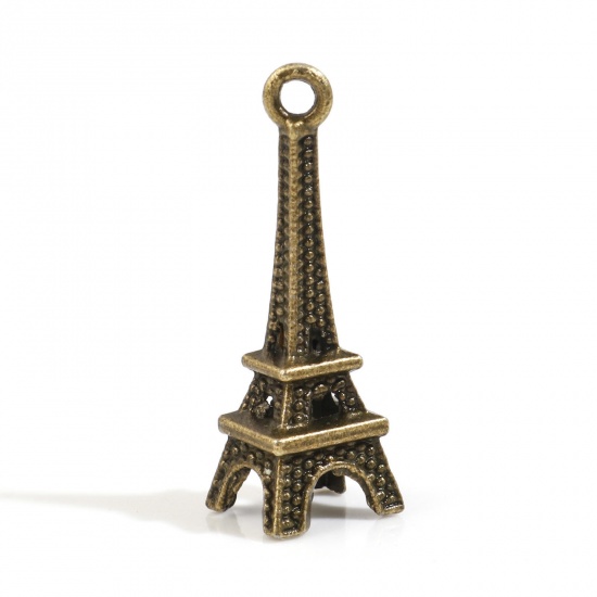 Picture of Zinc Based Alloy Travel Charms Antique Bronze Eiffel Tower 3D 24mm x 8mm, 50 PCs