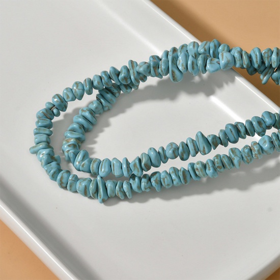 Picture of Turquoise ( Synthetic ) Ins Style Beads Irregular Blue 8mm - 9mm, 1 Strand (Approx 90 PCs/Strand)