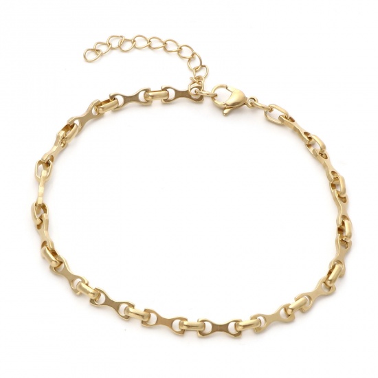 Picture of 304 Stainless Steel Link Chain Anklet Gold Plated Knot 23cm(9") long, 1 Piece
