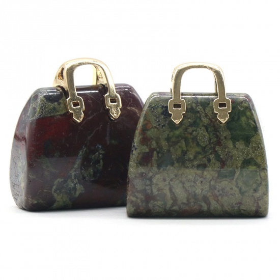 Picture of Andesite ( Natural ) Ins Style Charms Gold Plated Green Handbag 27mm x 25mm, 1 Piece