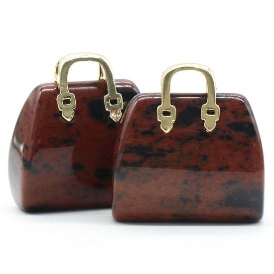 Picture of Swan Stone ( Natural ) Ins Style Charms Gold Plated Red Handbag 27mm x 25mm, 1 Piece