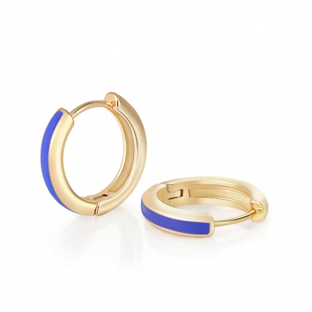 Picture of 2 PCs Eco-friendly Stylish Exquisite 18K Real Gold Plated Royal Blue Brass Enamel Hoop Earrings For Women Gift 14mm x 13mm, Post/ Wire Size: 0.8mm(20 gauge)