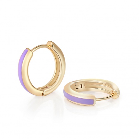 Picture of 2 PCs Eco-friendly Stylish Exquisite 18K Real Gold Plated Mauve Brass Enamel Hoop Earrings For Women Gift 14mm x 13mm, Post/ Wire Size: 0.8mm(20 gauge)