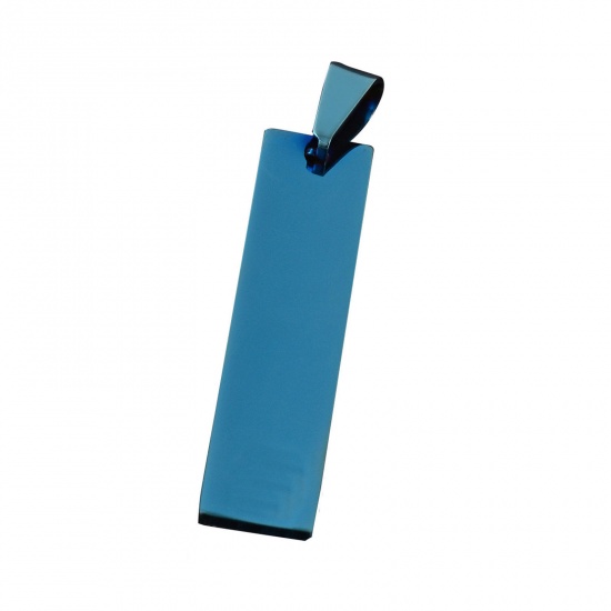 Immagine di 201 Acciaio Inossidabile Etichette di Stampaggio Vuote Ciondoli Rettangolo Blu Lucidatura su Entrambi i Lati 4.5cm x 1cm , 1 Pz