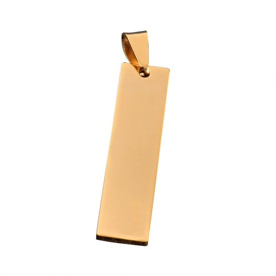 Immagine di 201 Acciaio Inossidabile Etichette di Stampaggio Vuote Ciondoli Rettangolo Oro Placcato Lucidatura su Entrambi i Lati 4.5cm x 1cm , 1 Pz