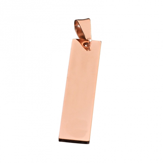 Immagine di 201 Acciaio Inossidabile Etichette di Stampaggio Vuote Ciondoli Rettangolo Oro Rosa Lucidatura su Entrambi i Lati 4.5cm x 1cm , 1 Pz