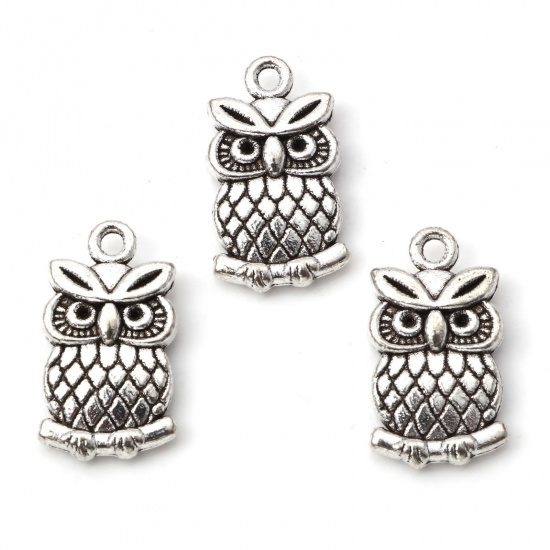 Picture of Zinc Based Alloy Halloween Charms Antique Silver Color Owl Animal 21mm x 12mm, 20 PCs
