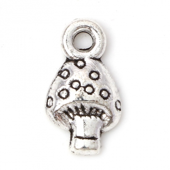 Picture of Zinc Based Alloy Charms Antique Silver Color Mushroom 13mm x 7mm, 100 PCs