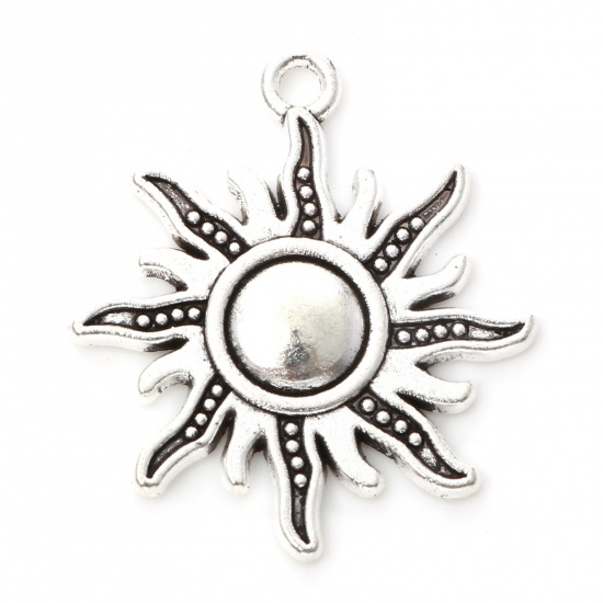 Picture of Zinc Based Alloy Galaxy Charms Antique Silver Color Sun 28mm x 25mm, 20 PCs