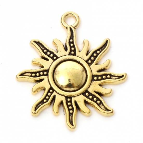 Picture of Zinc Based Alloy Galaxy Charms Gold Tone Antique Gold Sun 28mm x 25mm, 20 PCs