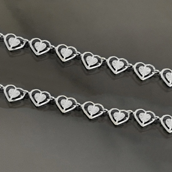 Picture of 304 Stainless Steel Handmade Link Chain Heart Silver Tone 6mm, 5 M