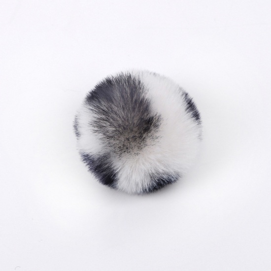 Picture of Polyester & Acrylic Pom Pom Balls White Round Leopard Print 5cm Dia., 2 PCs