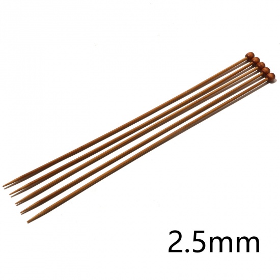 Изображение 2.5мм Бамбук одно-остроконечные Спицы & Крючки Коричневый 25см длина, 5 ШТ