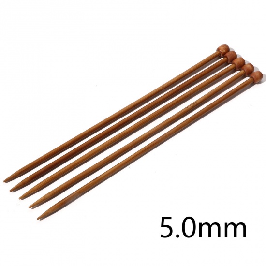 Picture of (US8 5.0mm) Bamboo Single Pointed Knitting Needles Brown 25cm(9 7/8") long, 5 PCs
