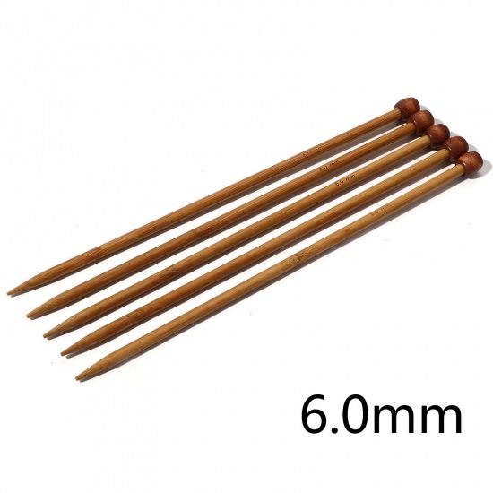 Изображение (US10 6.0мм) Бамбук одно-остроконечные Спицы & Крючки Коричневый 25см длина, 5 ШТ