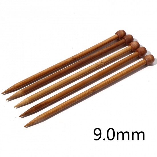 Изображение (US13 9.0мм) Бамбук одно-остроконечные Спицы & Крючки Коричневый 25см длина, 5 ШТ