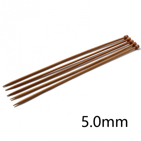 Picture of (US8 5.0mm) Bamboo Single Pointed Knitting Needles Brown 35cm(13 6/8") long, 5 PCs