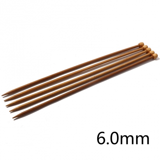 Picture of (US10 6.0mm) Bamboo Single Pointed Knitting Needles Brown 35cm(13 6/8") long, 5 PCs