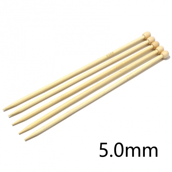 Picture of (US8 5.0mm) Bamboo Single Pointed Knitting Needles Natural 25cm(9 7/8") long, 5 PCs