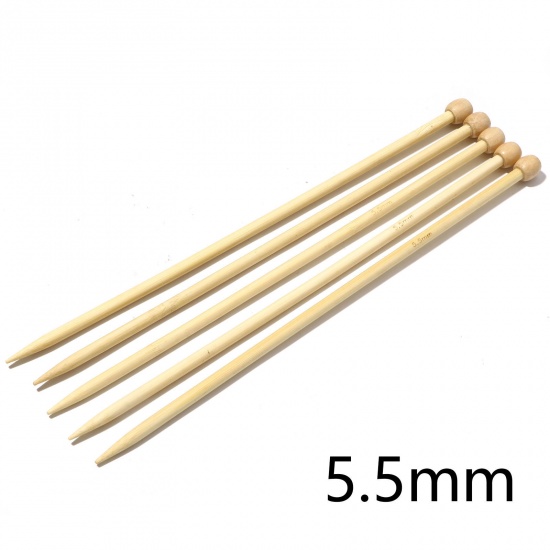 Picture of (US9 5.5mm) Bamboo Single Pointed Knitting Needles Natural 25cm(9 7/8") long, 5 PCs