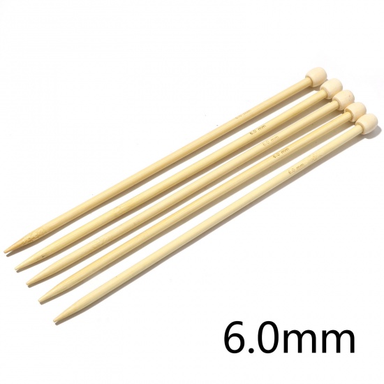Picture of (US10 6.0mm) Bamboo Single Pointed Knitting Needles Natural 25cm(9 7/8") long, 5 PCs
