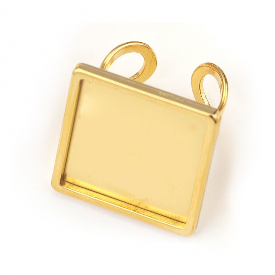 Picture of 1 Piece 304 Stainless Steel Open Adjustable Rings 18K Gold Plated Square Cabochon Settings (Fits 20mm x 20mm) 17.3mm(US Size 7)