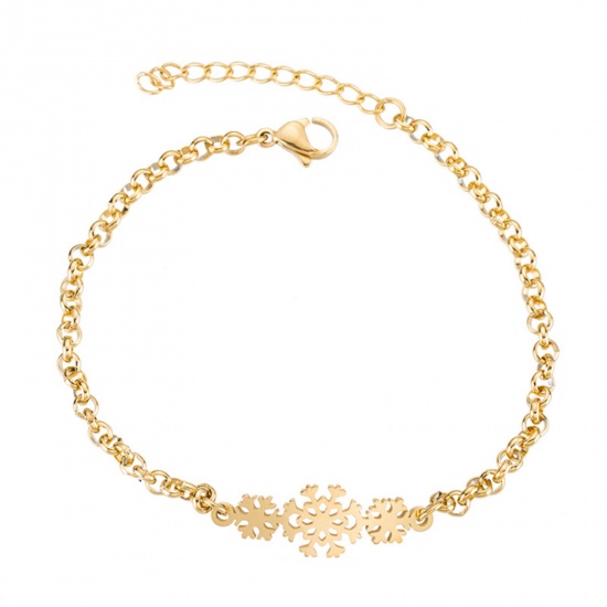 Picture of 304 Stainless Steel Stylish Rolo Chain Bracelets Gold Plated Snowflake 16cm(6 2/8") long, 1 Piece