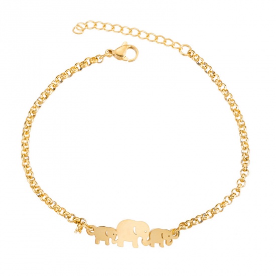 Picture of 304 Stainless Steel Stylish Rolo Chain Bracelets Gold Plated Elephant 16cm(6 2/8") long, 1 Piece