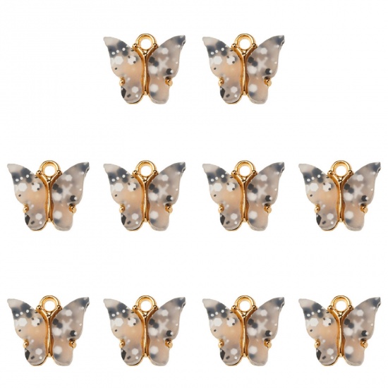 Picture of Zinc Based Alloy & Acrylic Charms Gold Plated Black Butterfly Animal Sequins 14mm x 12mm, 10 PCs