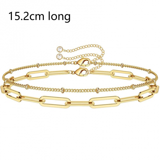 Picture of 304 Stainless Steel Hip-Hop Link Chain Bracelets Gold Plated 15.2cm(6") long, 1 Set ( 2 PCs/Set)