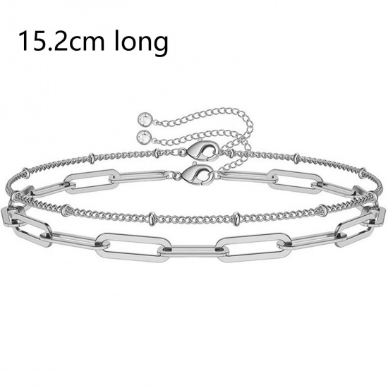 Picture of 304 Stainless Steel Hip-Hop Link Chain Bracelets Silver Tone 15.2cm(6") long, 1 Set ( 2 PCs/Set)