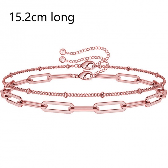 Picture of 304 Stainless Steel Hip-Hop Link Chain Bracelets Rose Gold 15.2cm(6") long, 1 Set ( 2 PCs/Set)