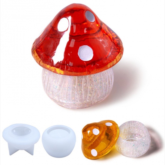 Picture of Silicone Resin Mold For Jewelry Making Mushroom Storage Box White 1 Set