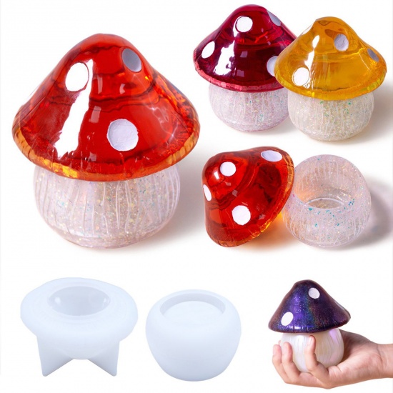 Picture of Silicone Resin Mold For Jewelry Making Mushroom Storage Box White 1 Set
