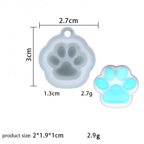 Picture of Silicone Resin Mold For Jewelry Making Paw Print Frosting White 3cm x 2.7cm, 2 PCs