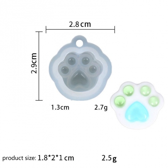 Picture of Silicone Resin Mold For Jewelry Making Paw Print Mirror Surface White 2.9cm x 2.8cm, 2 PCs