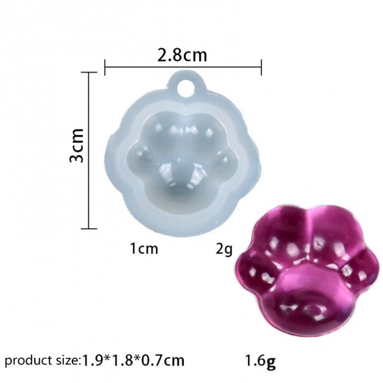 Picture of Silicone Resin Mold For Jewelry Making Paw Print Mirror Surface White 3cm x 2.8cm, 2 PCs