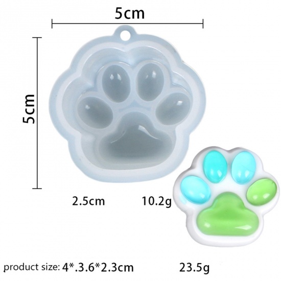 Picture of Silicone Resin Mold For Jewelry Making Paw Print Mirror Surface White 5cm x 5cm, 2 PCs